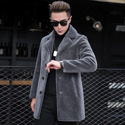 Luxury Shearling Men Overcoat Business Casual Slim Real Fur Sheep Shearing Hooded Long Coat Brand Winter Blazer Coat Plus Size