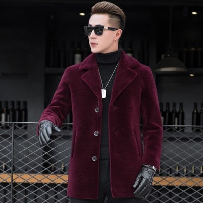 Luxury Shearling Men Overcoat Business Casual Slim Real Fur Sheep Shearing Hooded Long Coat Brand Winter Blazer Coat Plus Size