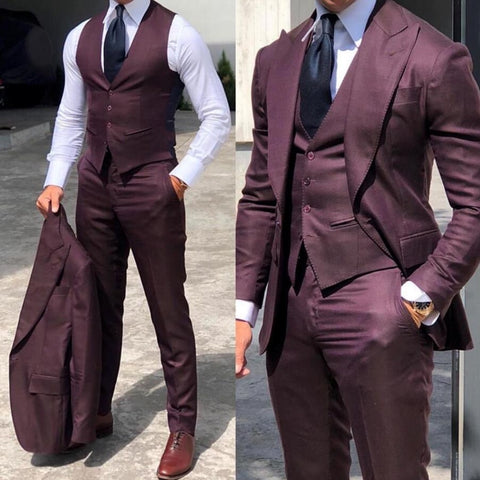 Classy Wedding Tuxedos Suits Slim Fit Bridegroom For Men 3 Pieces Groomsmen Suit Formal Business Outfits Party (Jacket+Vest+Pant